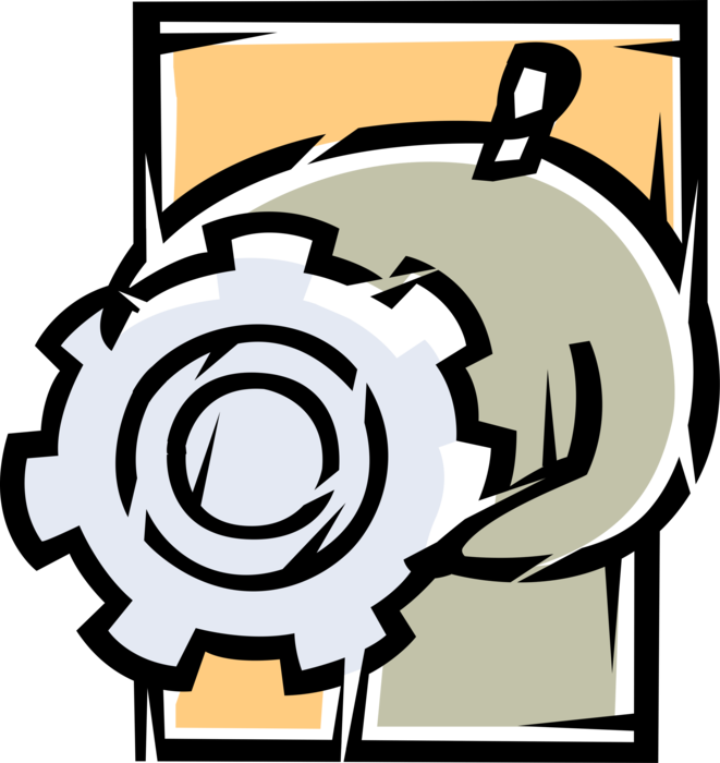 Vector Illustration of Manufacturing Industry Factory Worker with Gear Cogwheel Rotating Machine