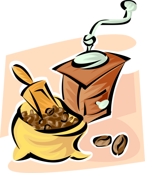 Vector Illustration of Coffee Bean Seed of the Coffee Plant and Grinder