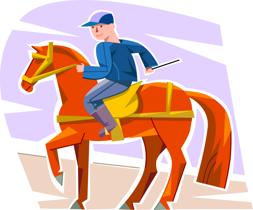 Vector Illustration of Young Boy Equestrian Rider Rides Horse
