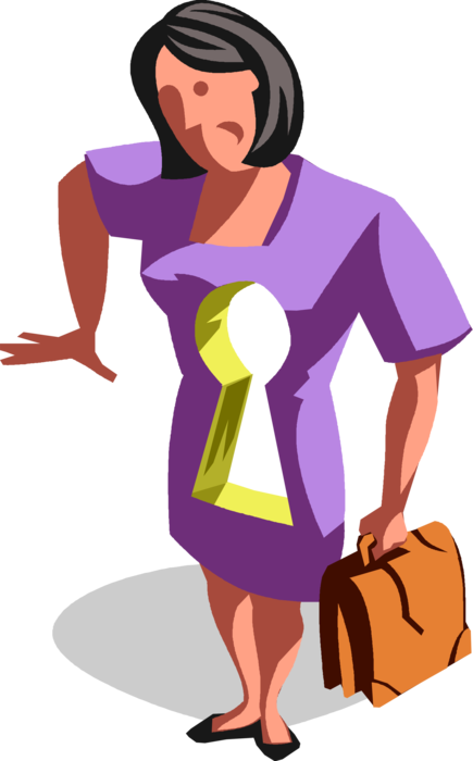 Vector Illustration of Businesswoman with Keyhole and Briefcase Ready to Unlock Business Project's Potential