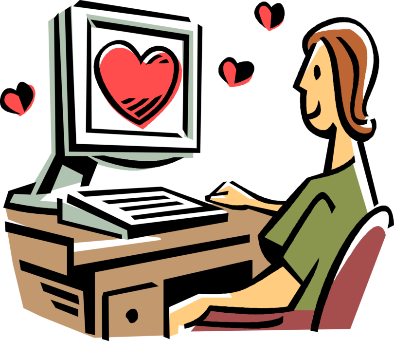 Vector Illustration of Romantic Woman Searches for Love and Romance on the Internet
