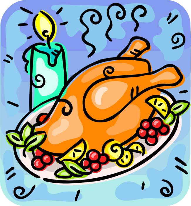 Vector Illustration of Traditional Poultry Roast Turkey Dinner for Thanksgiving or Christmas