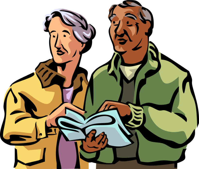 Vector Illustration of Senior Citizen Tourist Couple Enjoy Travel and Seeing Sites
