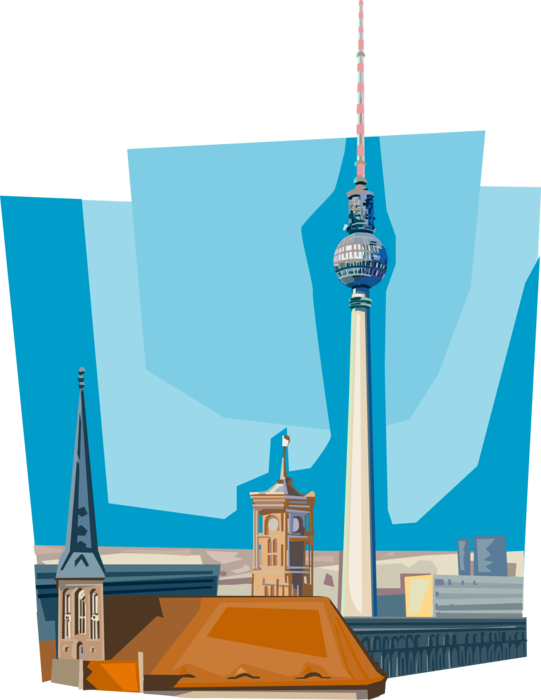 Vector Illustration of Fernsehturm Television Tower, Berlin, Tallest Structure in Germany