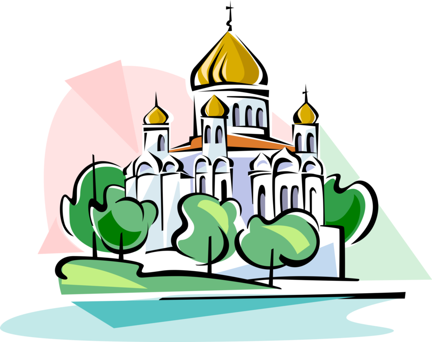 Vector Illustration of The Christian Church Cathedral of Christ the Saviour, Moscow, Russia