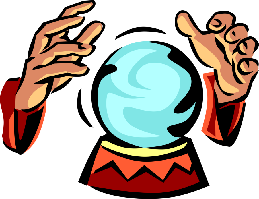 Vector Illustration of Crystal Ball Gazing with Fortune Teller Sorcerer Hands Discerning the Future