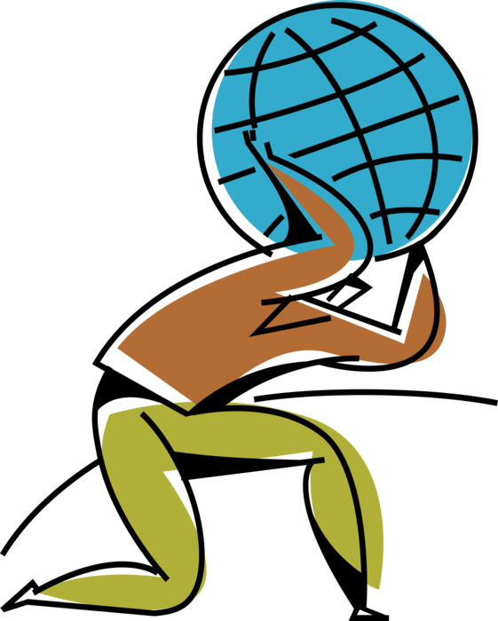Vector Illustration of Businessman Mythological Atlas Carrying Weight of the World on Shoulders