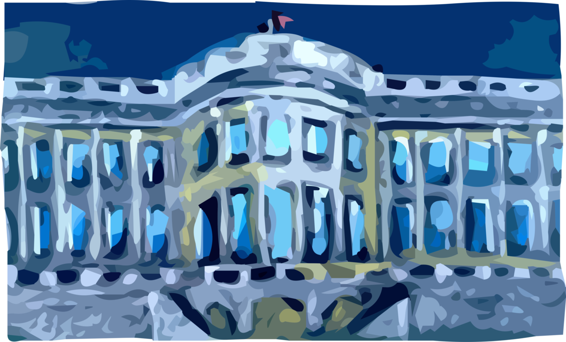 Vector Illustration of The White House, Official Residence of President of the United States, Washington, D.C.