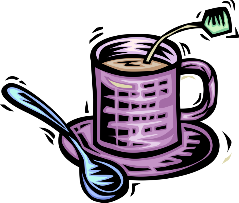 Vector Illustration of Cup of Steeped Tea in Teacup with Tea Bag and Spoon