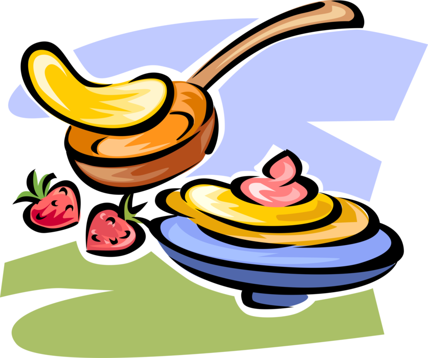 Vector Illustration of Breakfast Pancakes or Flapjacks with Butter and Strawberry Fruit