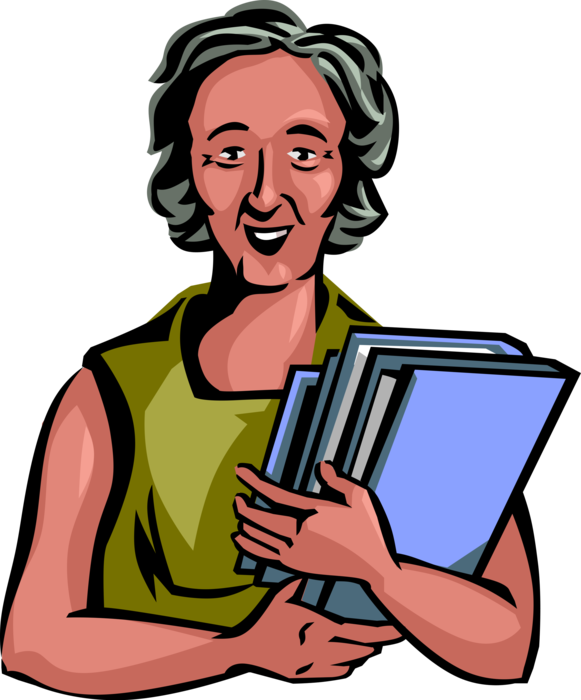 Vector Illustration of Retired Elderly Senior Citizen Keeps Busy Reading with Library Books