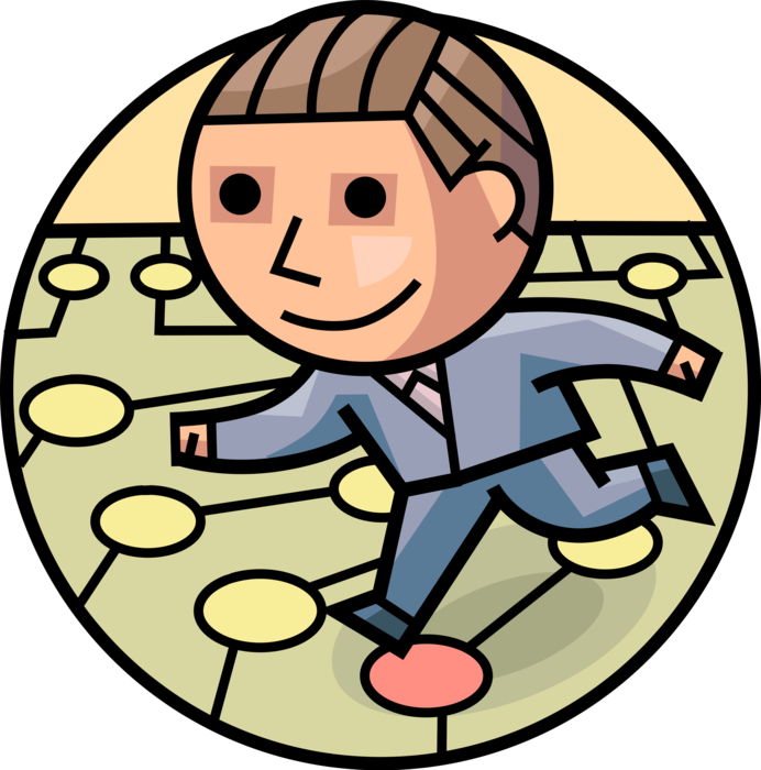 Vector Illustration of Businessman Runs on Personal Computer Technology Printed Circuit Board