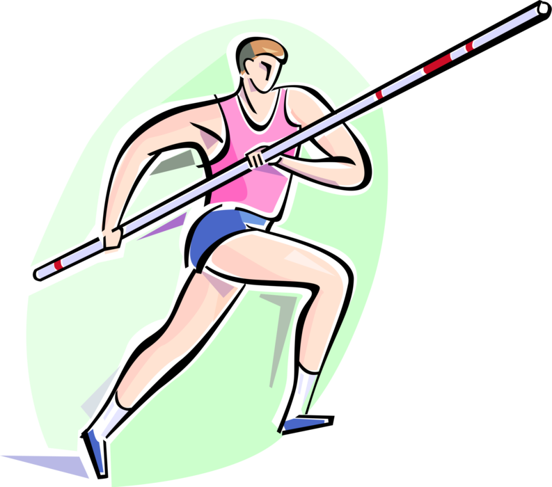Vector Illustration of Track and Field Athletic Sport Contest Pole Vaulter Vaulting in Track Meet Competition