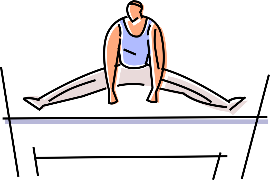 Vector Illustration of Gymnast Performing on Uneven Bars in Gymnastics Meet