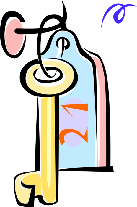 Vector Illustration of Hospitality Industry Hotel Room Key Hangs from Hook at Hotel Reception Desk