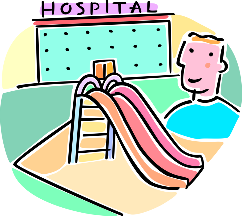 Vector Illustration of Playground Slide at Hospital with Young Patient