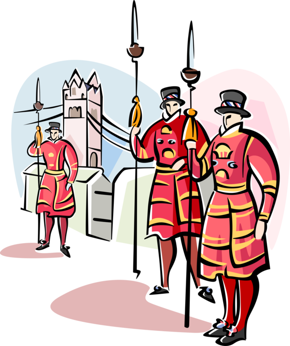 Vector Illustration of Beefeater Yeomen Warder of Her Majesty’s Royal Palace and Fortress at Tower of London, England
