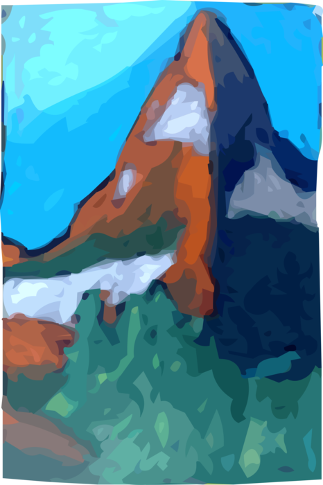 Vector Illustration of Mountain Natural Elevation Rising to Summit with Forest Vegetation