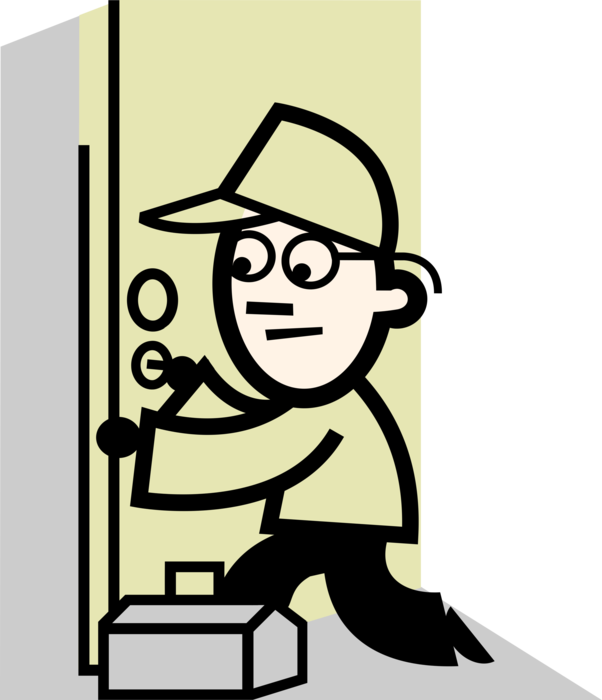 Vector Illustration of Locksmith Fixes Padlock Security Door Entry Lock