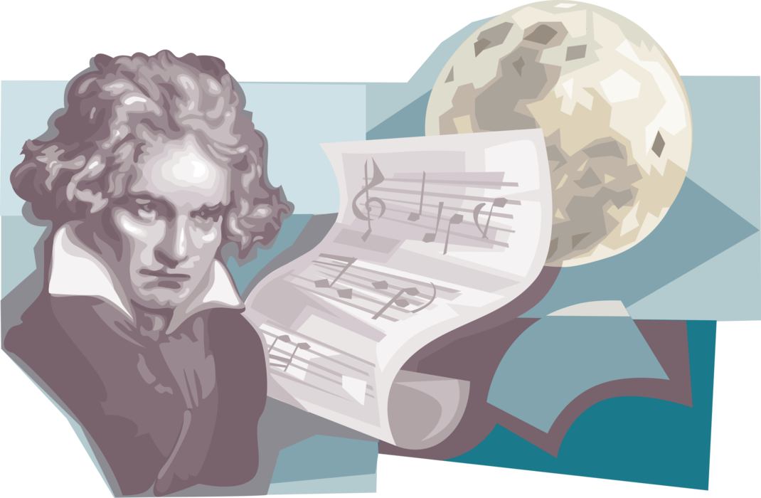 Vector Illustration of Ludwig van Beethoven, Influential German Composer of Music