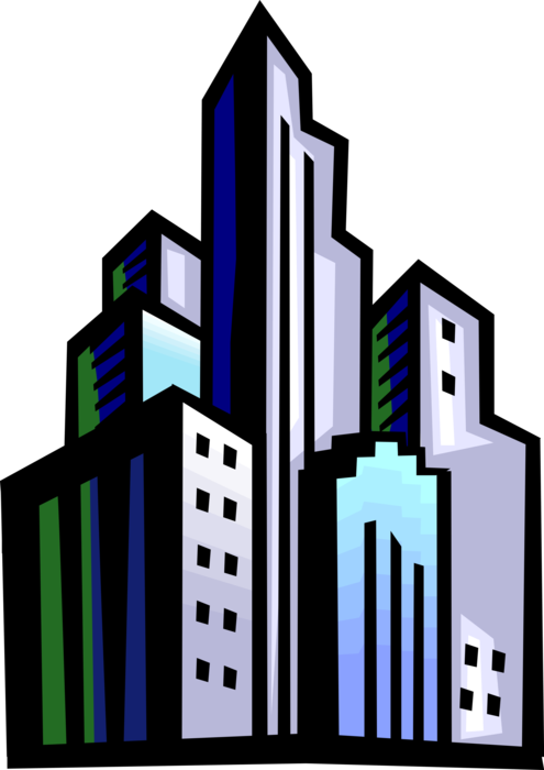 Vector Illustration of Urban Metropolitan Cityscape Skyscraper Office Tower Buildings in City Skyline