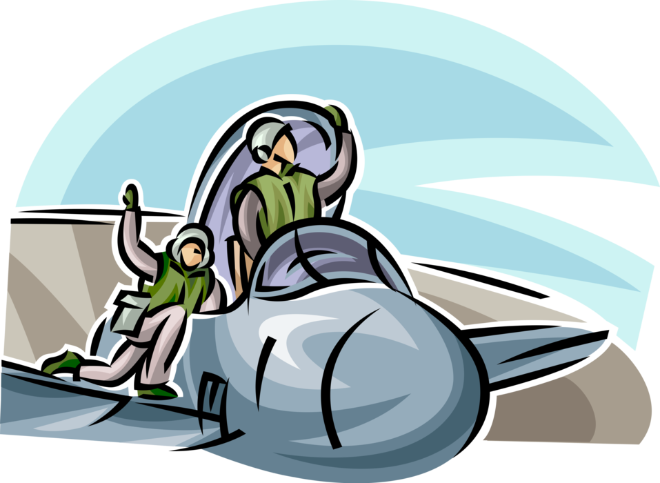 Vector Illustration of United States Navy Aircraft Carrier Air Operation Flight Deck Crew Prepare Fighter Jet Crew for Take Off