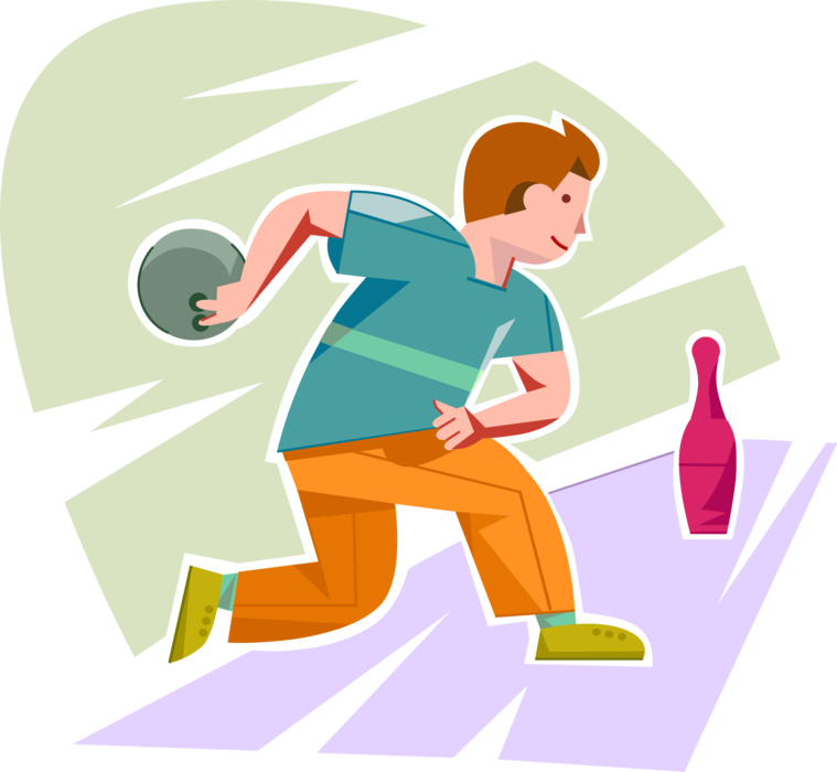 Vector Illustration of Bowler at Bowling Alley Bowls with Ball