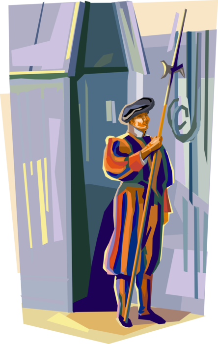 Vector Illustration of Pontifical or Papal Swiss Guard Maintained by Holy See Safeguards Pope, Rome, Italy