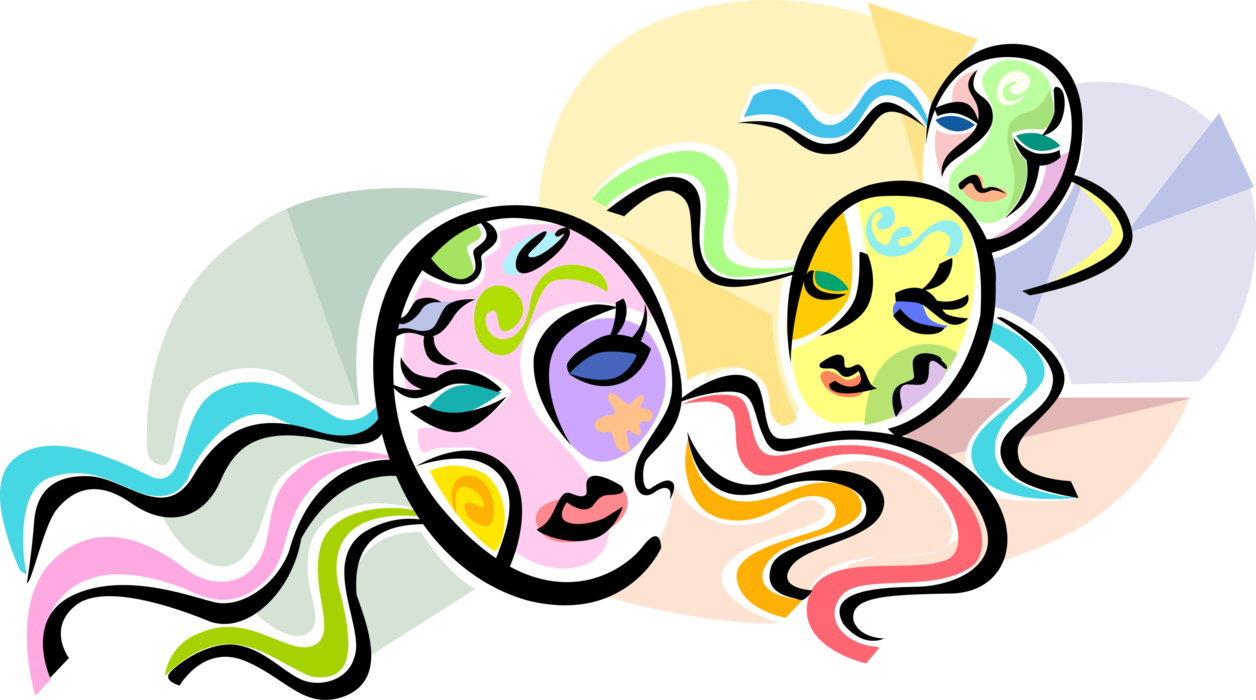 Vector Illustration of Hebrew Jewish Purim Masks