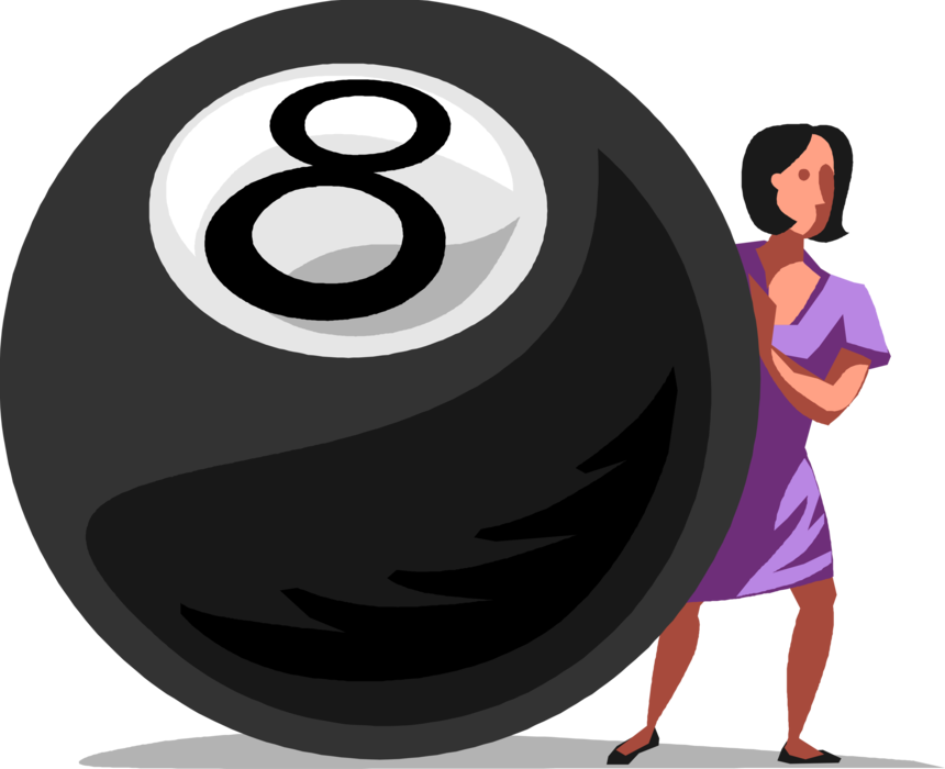 Vector Illustration of Businesswoman Behind the Eight Ball in Difficult Business Situation