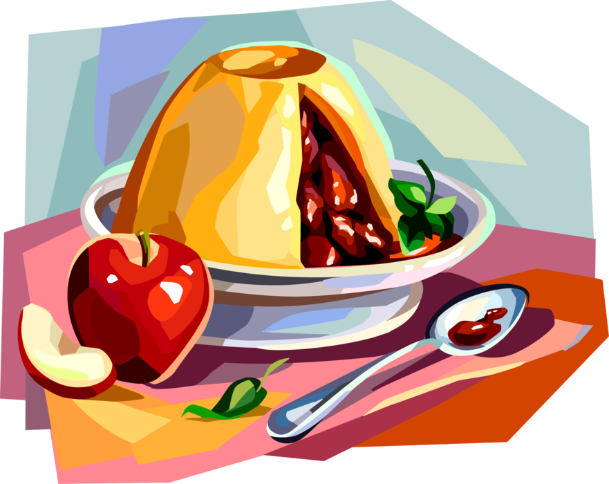 Vector Illustration of Traditional British Cuisine Dish, Apple Pudding Dessert