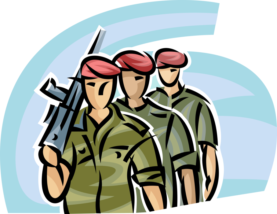 Vector Illustration of Heavily Armed United States Marines March in Formation