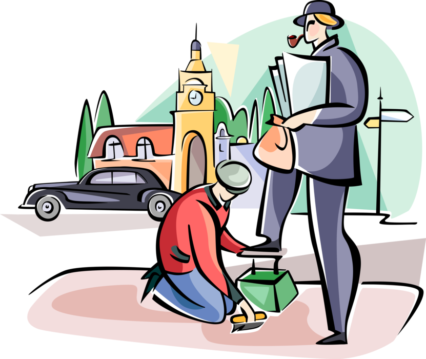 Vector Illustration of Englishmen Getting Shoe Shine, Great Britain, United Kingdom
