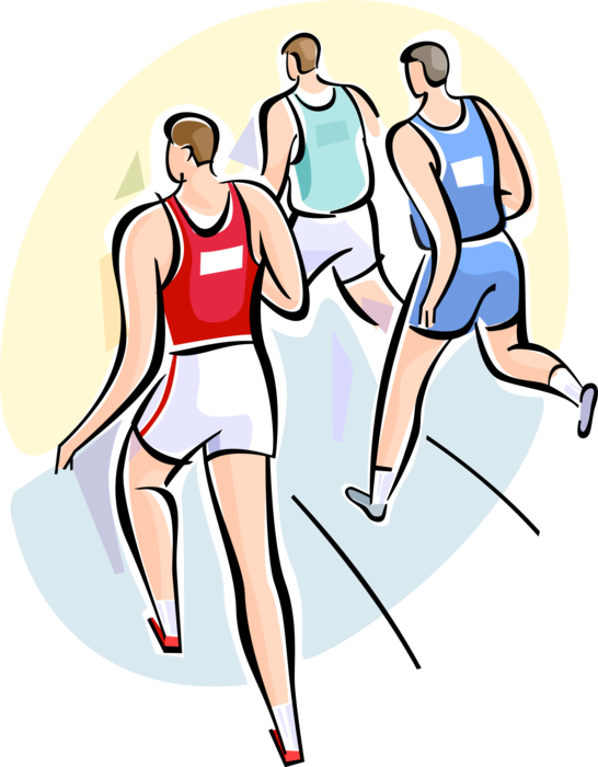Vector Illustration of Track and Field Athletic Sport Contest Runners Compete in Running Race at Track Meet