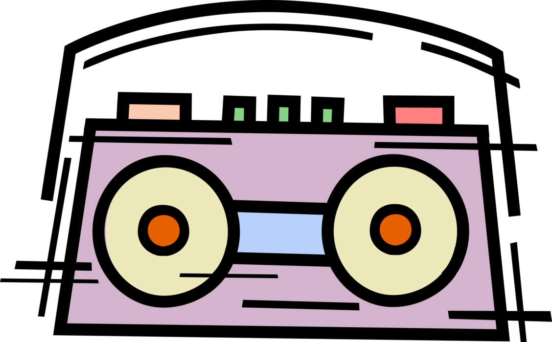 Vector Illustration of Audio Entertainment Portable Personal Stereo Boombox Plays Music Cassettes and CD's