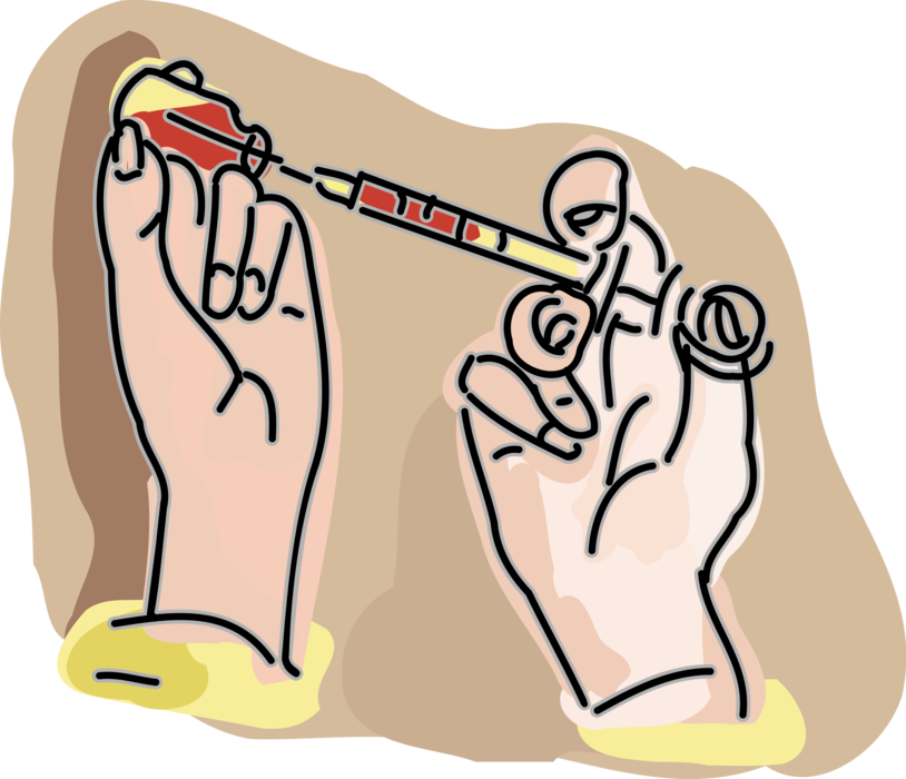 Vector Illustration of Hands with Vaccine in Hypodermic Syringe Needle