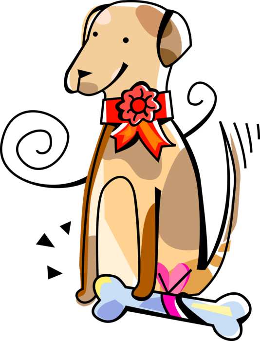 Vector Illustration of Family Pet Dog Graduates from Obedience School with Bone Gift