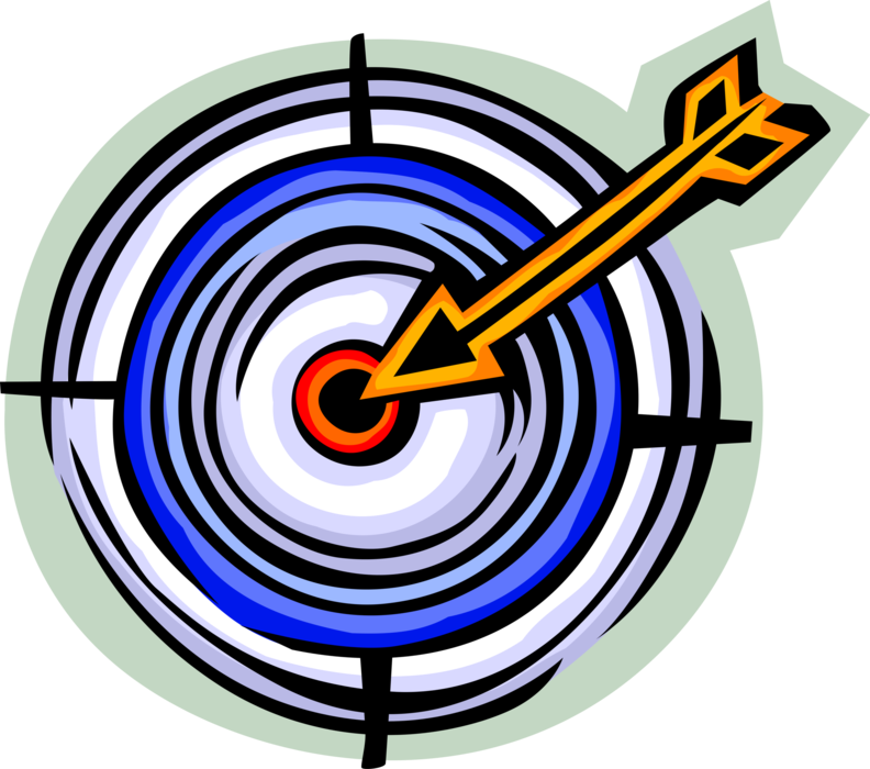Vector Illustration of Archery Marksmanship Bullseye or Bull's-Eye Target Objective with Arrow