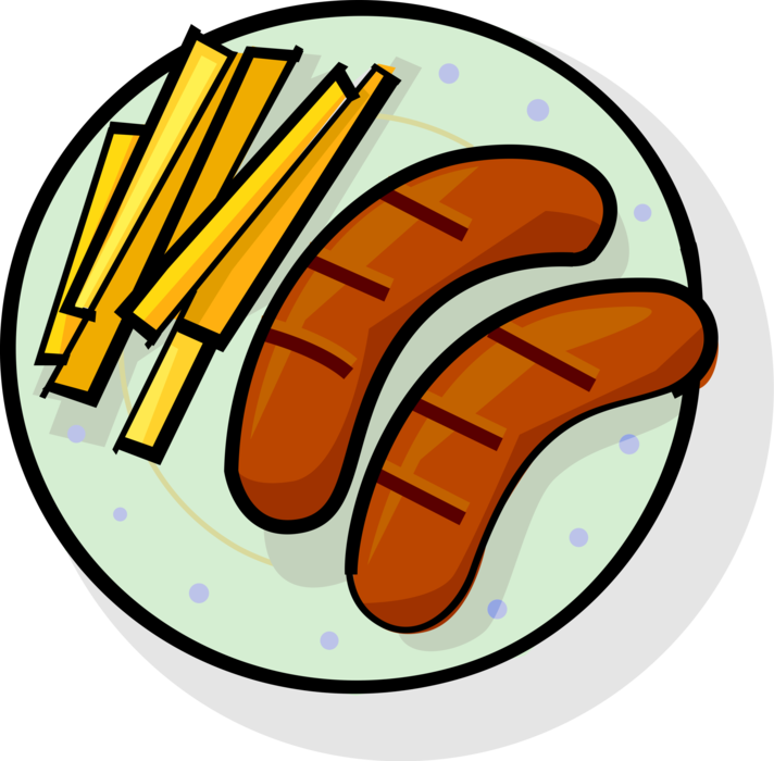 Vector Illustration of Sausages and French Fries Dinner