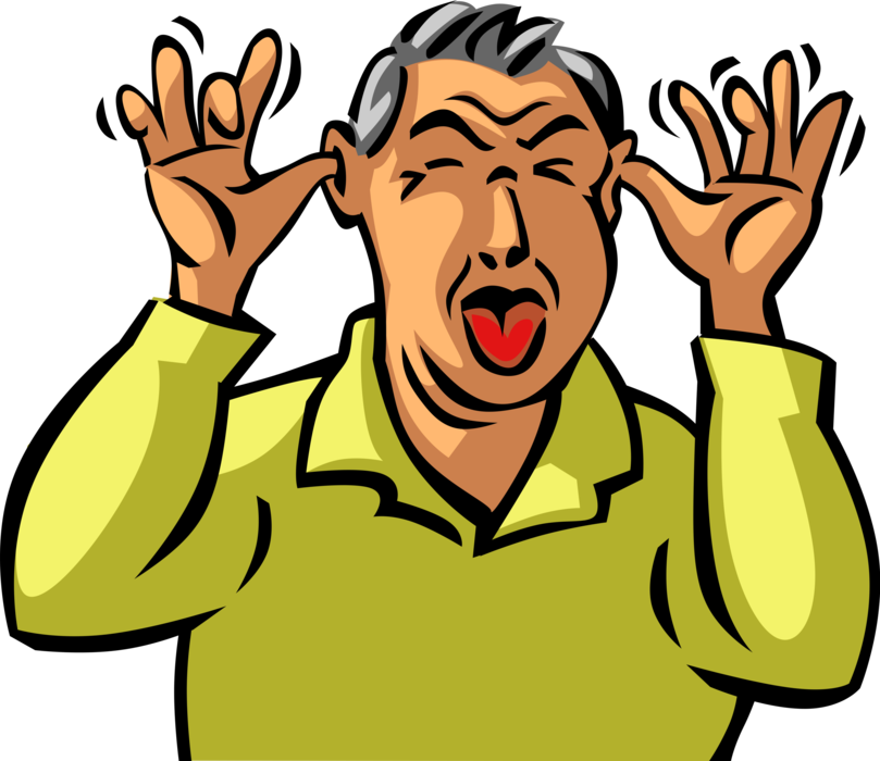 Vector Illustration of Obnoxious Man with Fingers in Ears Taunts Na-na, Na-na, Boo-boo when Criticised