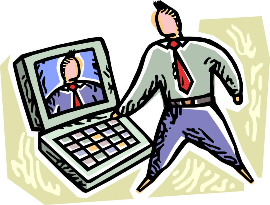 Vector Illustration of Businessmen Communicate Via Skype Streaming Video Online Internet Meeting