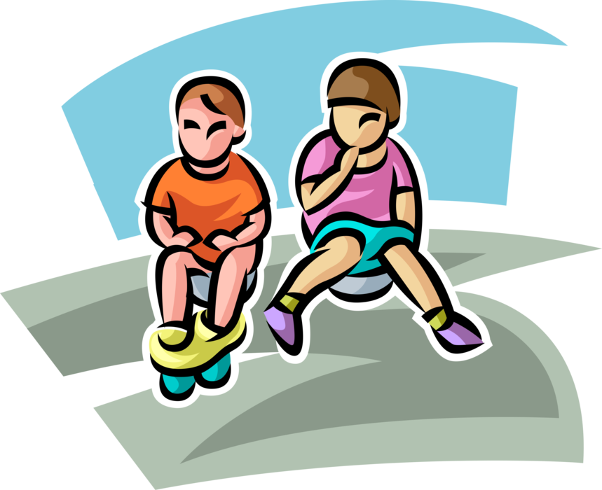 Vector Illustration of Young Children in Process of Toilet Training, or Potty Training