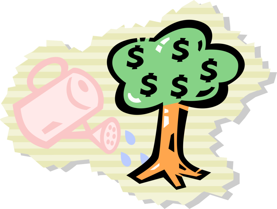 Vector Illustration of Money Tree Conceptual Negation of Idiom "Money Doesn't Grow on Trees"