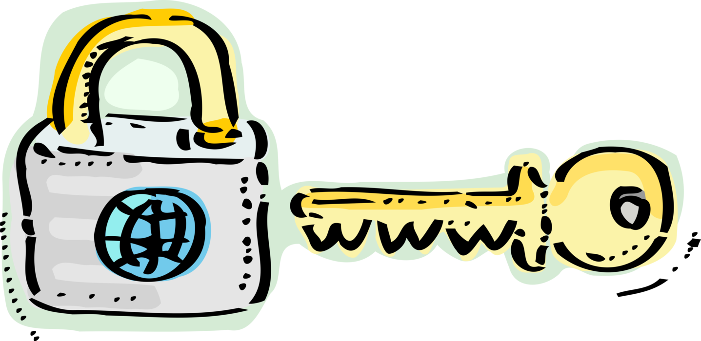 Vector Illustration of Global Privacy Padlock with Security Key to Unlock Lock