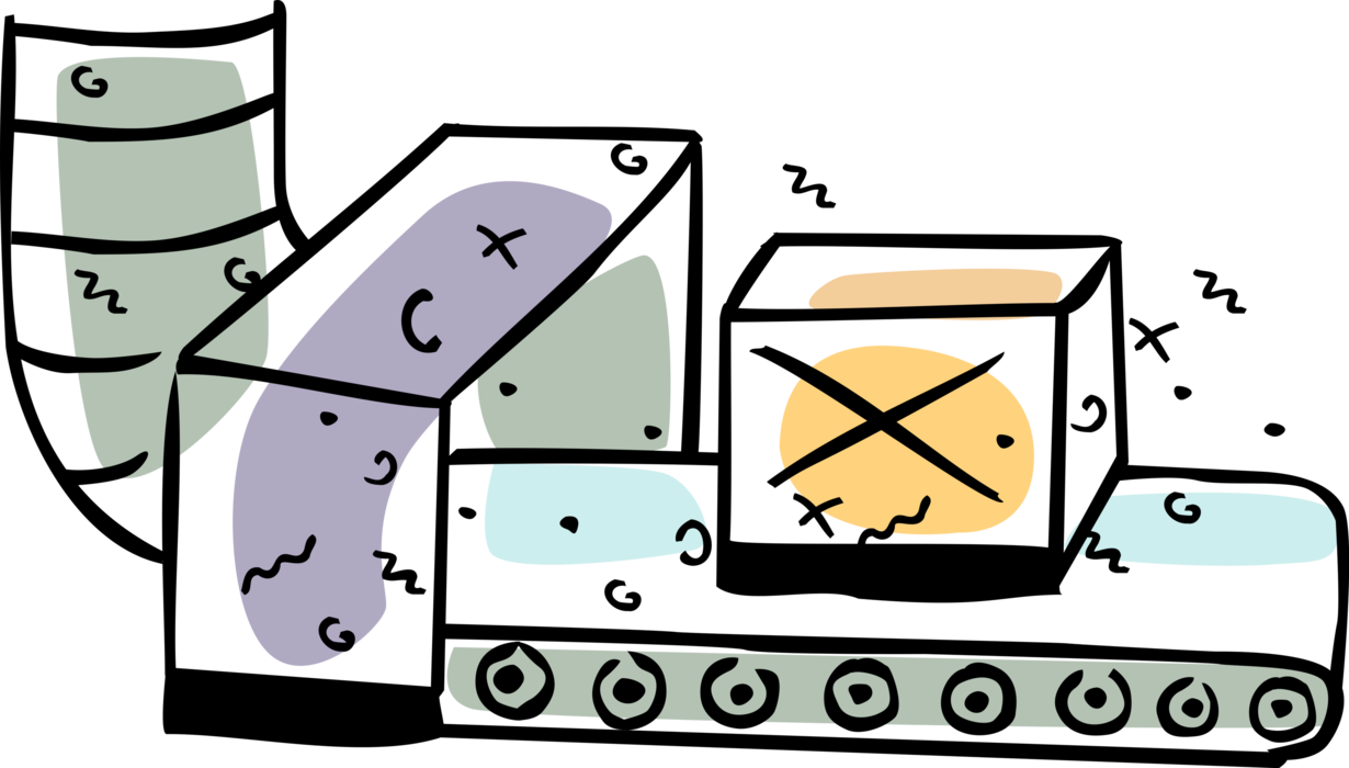 Vector Illustration of Shipping Crate Box Shipment Travels on Conveyor Belt