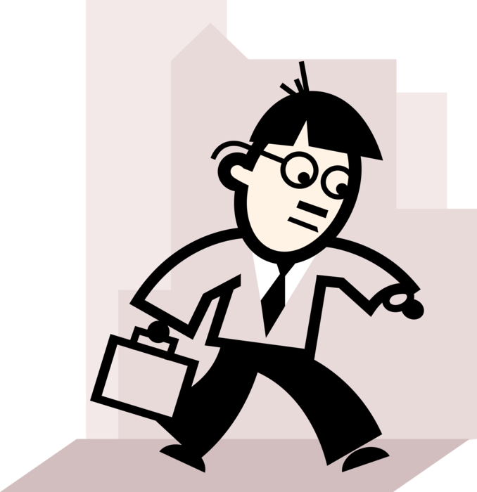 Vector Illustration of Businessman Runs Late for Appointment Checks Time on Wristwatch