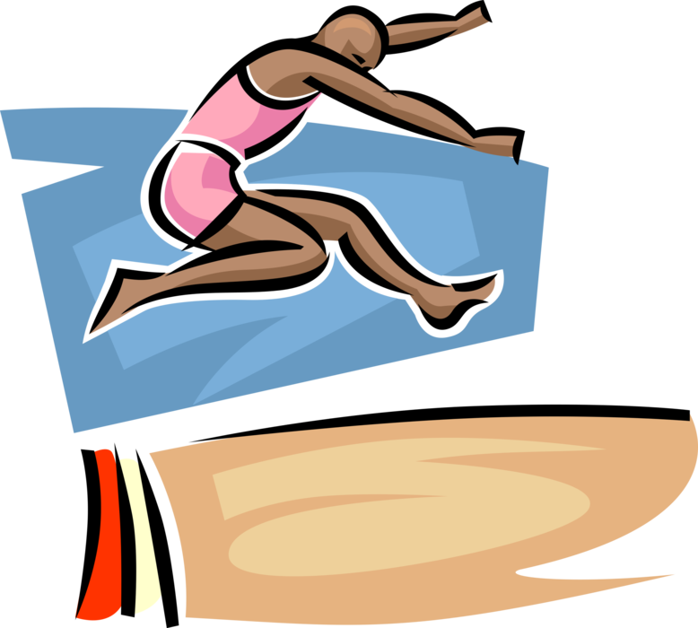 Vector Illustration of Track and Field Athletic Sport Contest Long Jump or Broad Jump Jumper Jumping in Track Meet Competition