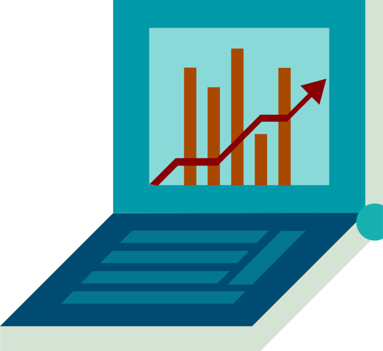 Vector Illustration of Computer Screen with Infographic Chart Diagram Graphical Representation of Data