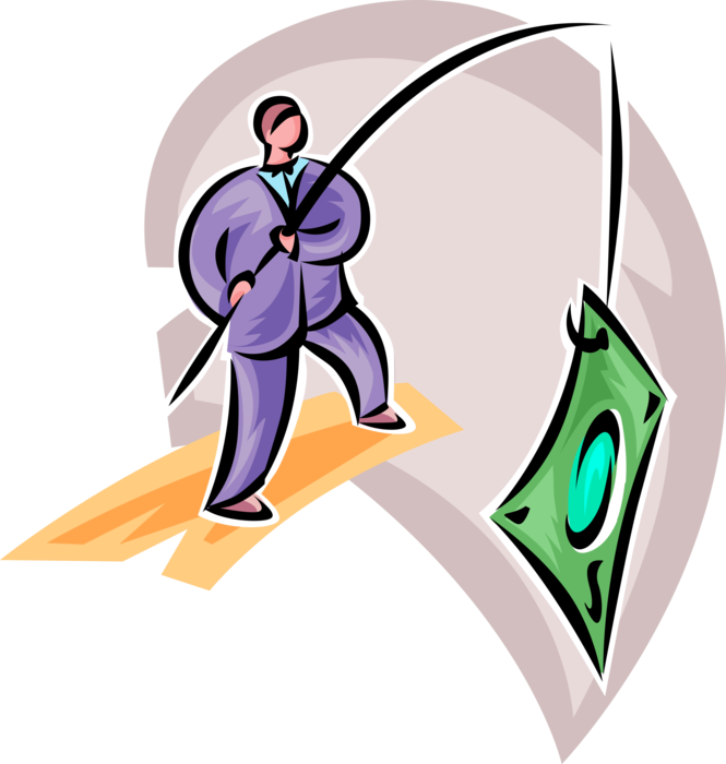 Vector Illustration of Businessman Fishing with Money for Prospects and New Business Opportunities