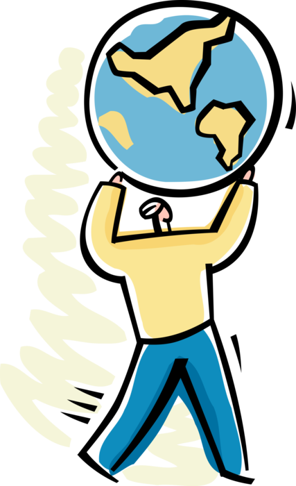 Vector Illustration of Businessman Mythological Atlas Carrying Weight of the World on Shoulders